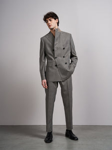 Double-breasted suit in beige wool Wales