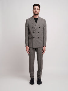 Double-breasted beige wool galles suit