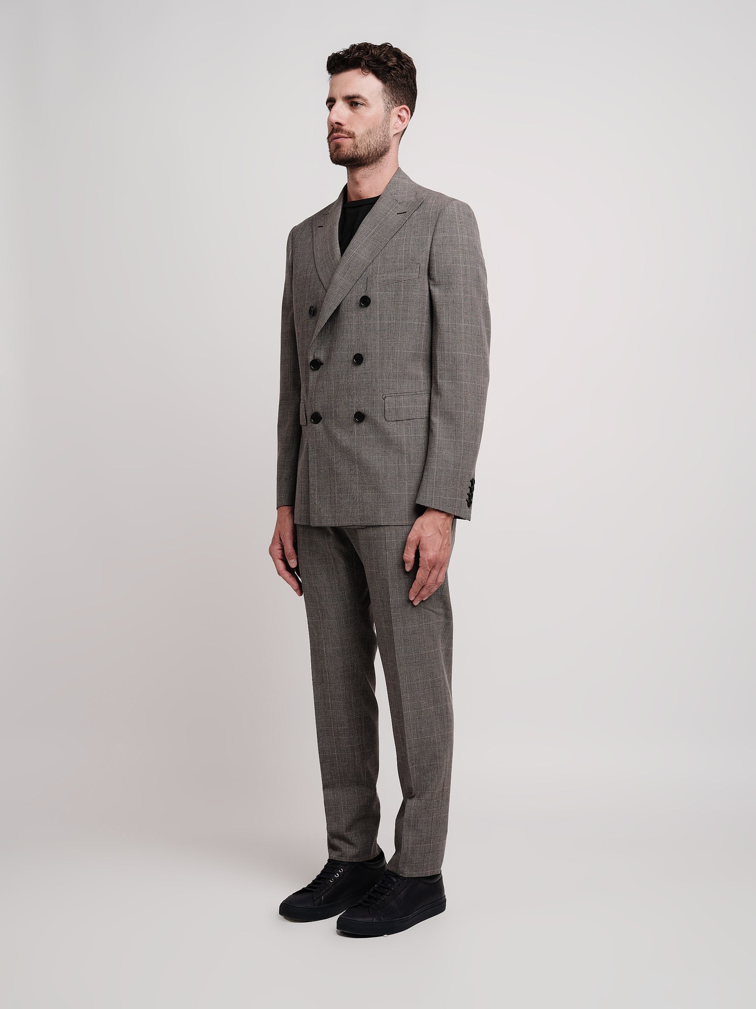Double-breasted beige wool galles suit