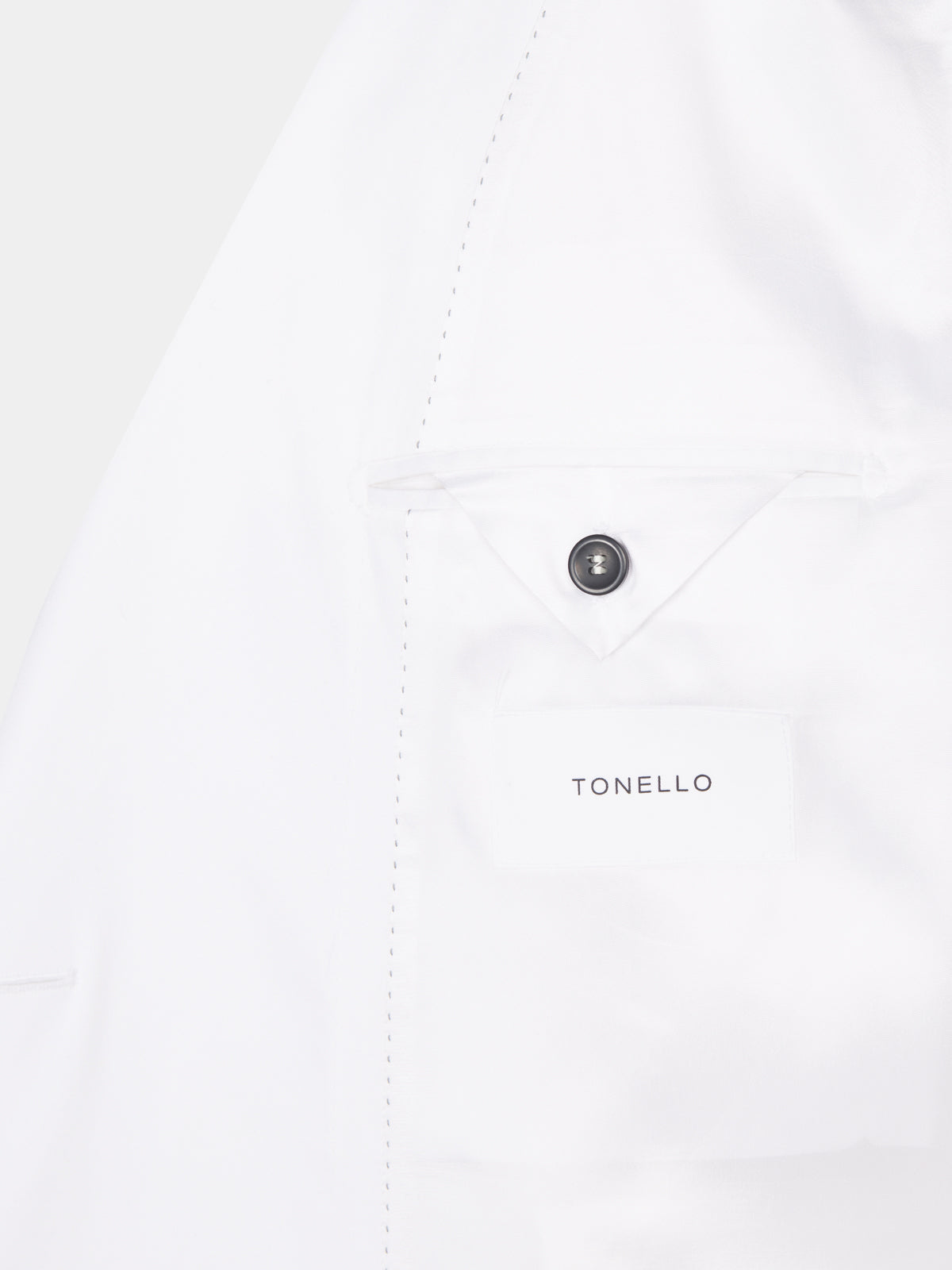 Double-breasted suit in white cotton satin
