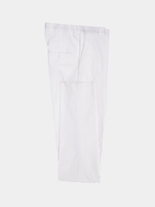 Double-breasted suit in white cotton satin