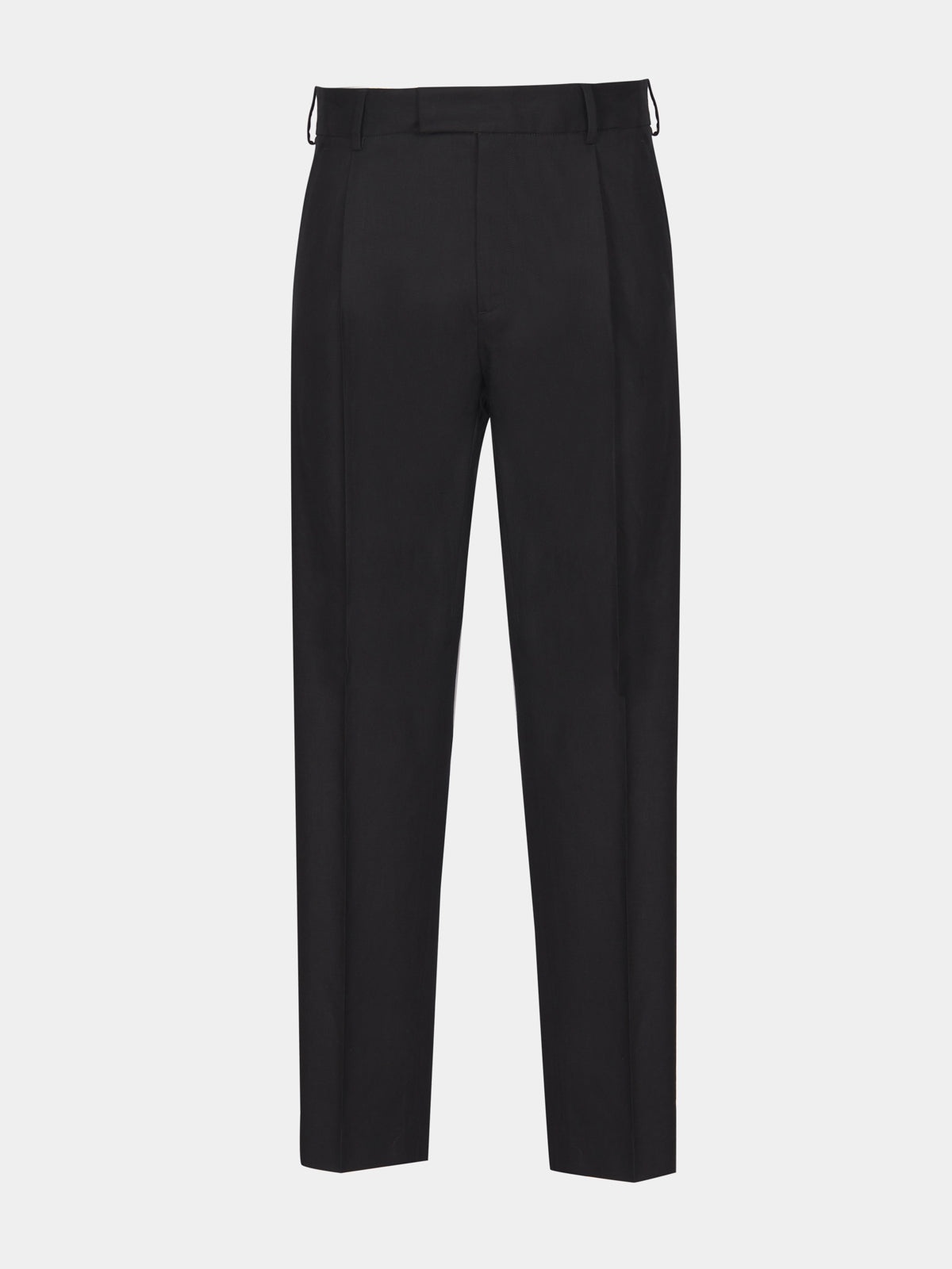 Trousers with pleats in black stretch linen