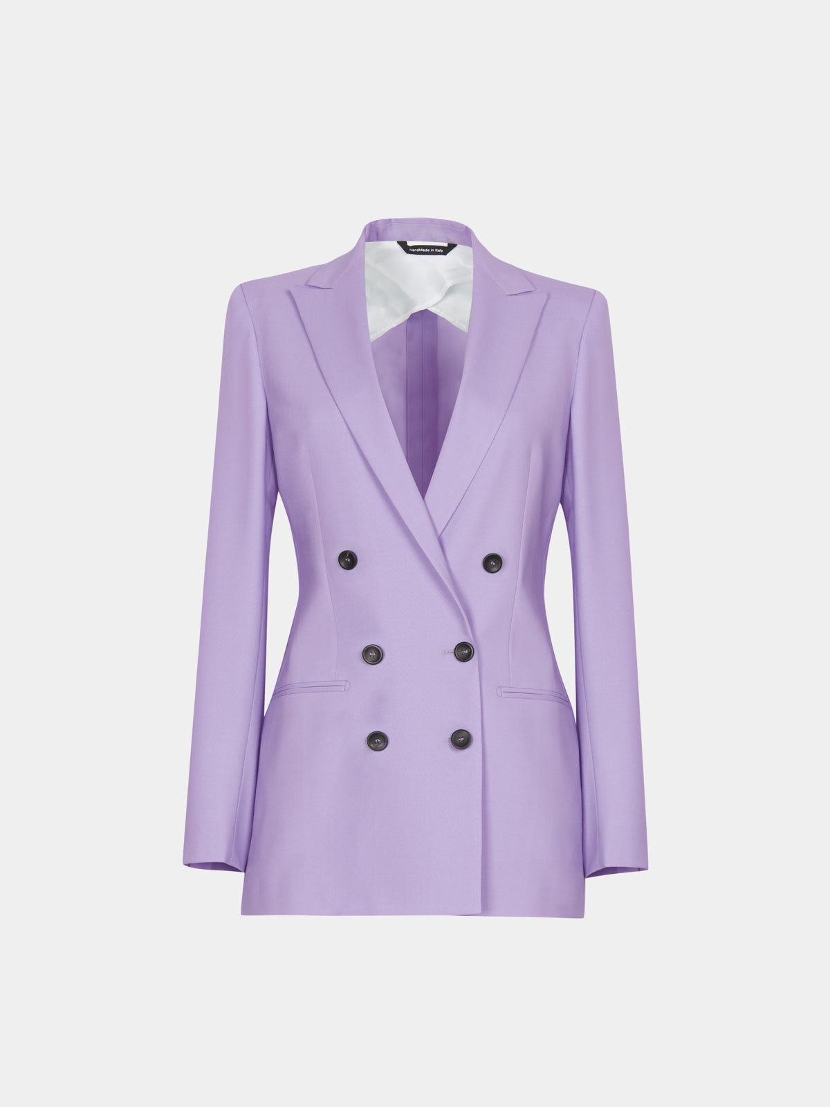 Double-breasted jacket in lilac stretch wool canvas