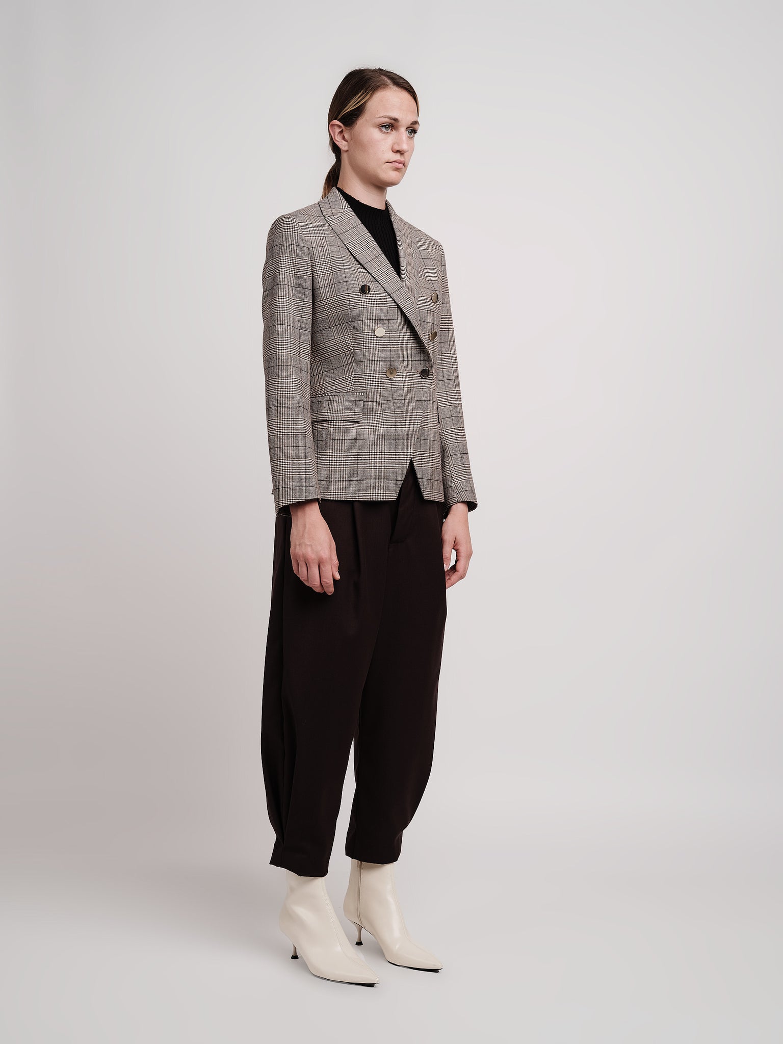 Double-breasted jacket in beige cotton wool Wales