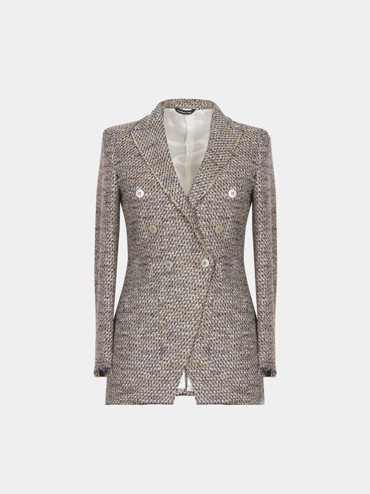 Beige raw cut tweed double-breasted jacket