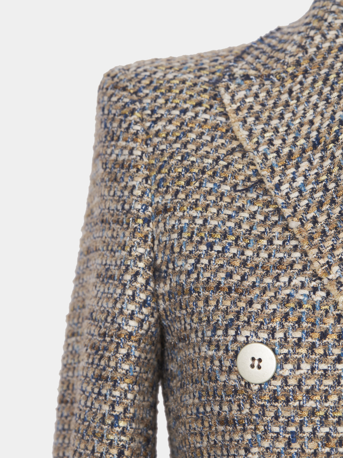 Beige raw cut tweed double-breasted jacket