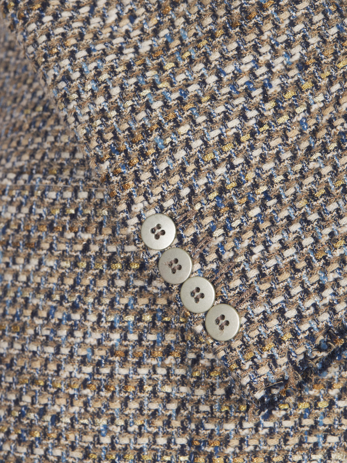 Beige raw cut tweed double-breasted jacket