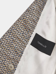 Beige raw cut tweed double-breasted jacket