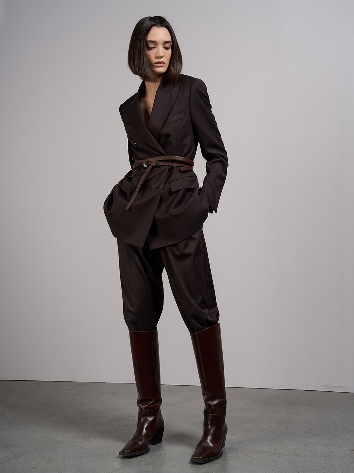 Double-breasted jacket in dark brown wool blend