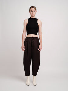 Wide trousers closed at the bottom in dark brown wool blend
