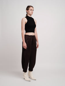 Wide trousers closed at the bottom in dark brown wool blend