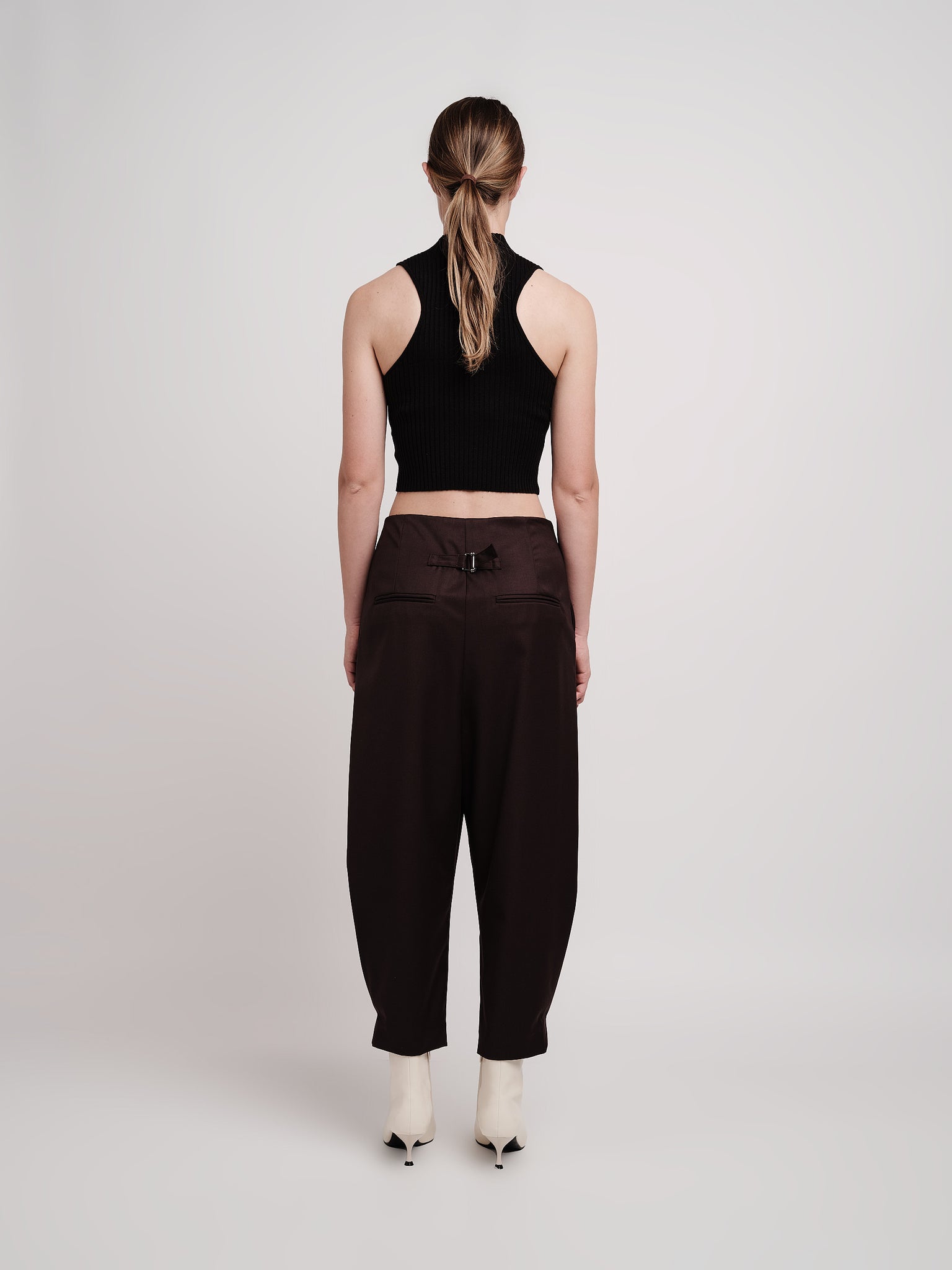 Barrel leg brown wool blend double-breasted trousers