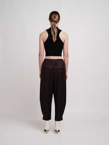 Wide trousers closed at the bottom in dark brown wool blend