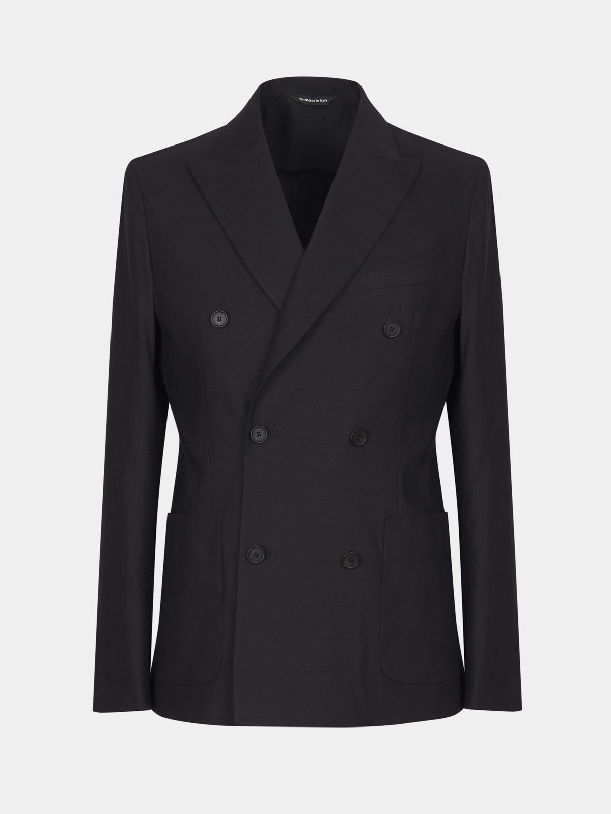 Double-breasted jacket in black stretch linen