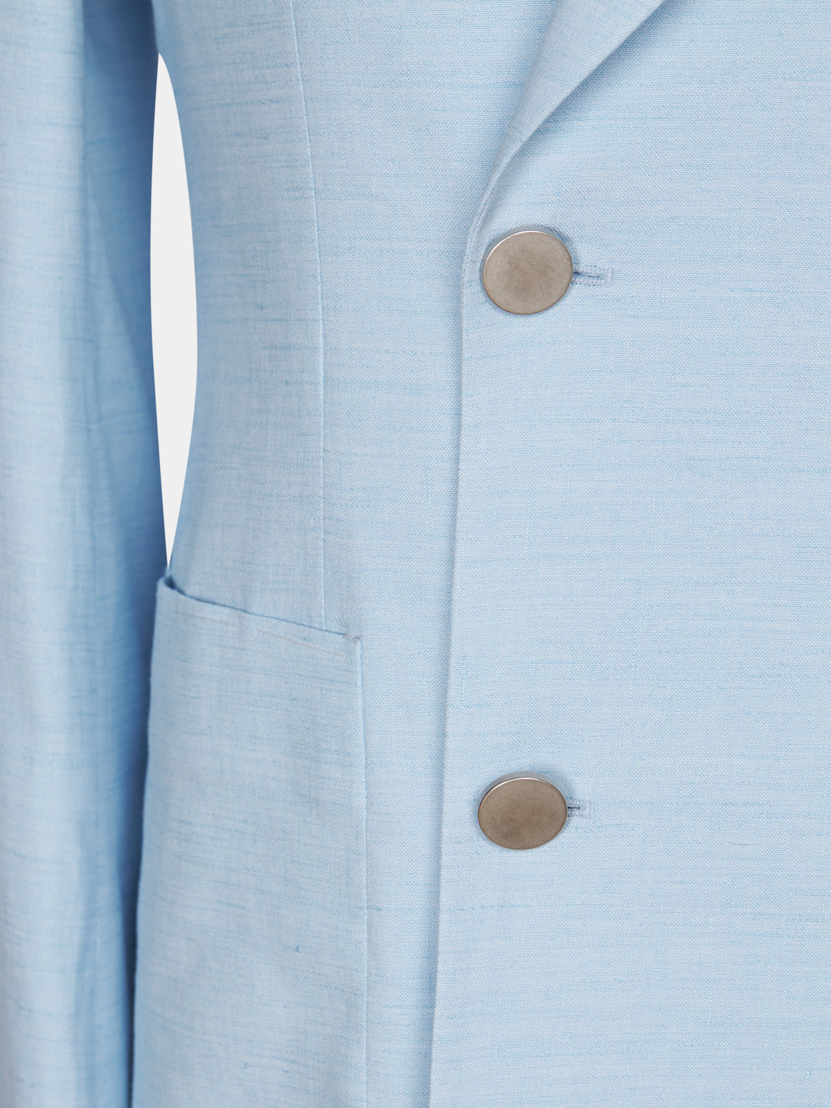 Double-breasted jacket in light blue linen