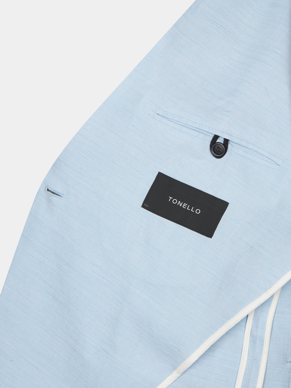 Double-breasted jacket in light blue linen