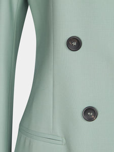 Giacca doppiopetto in tela di lana stretch color verde acqua