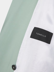 Giacca doppiopetto in tela di lana stretch color verde acqua