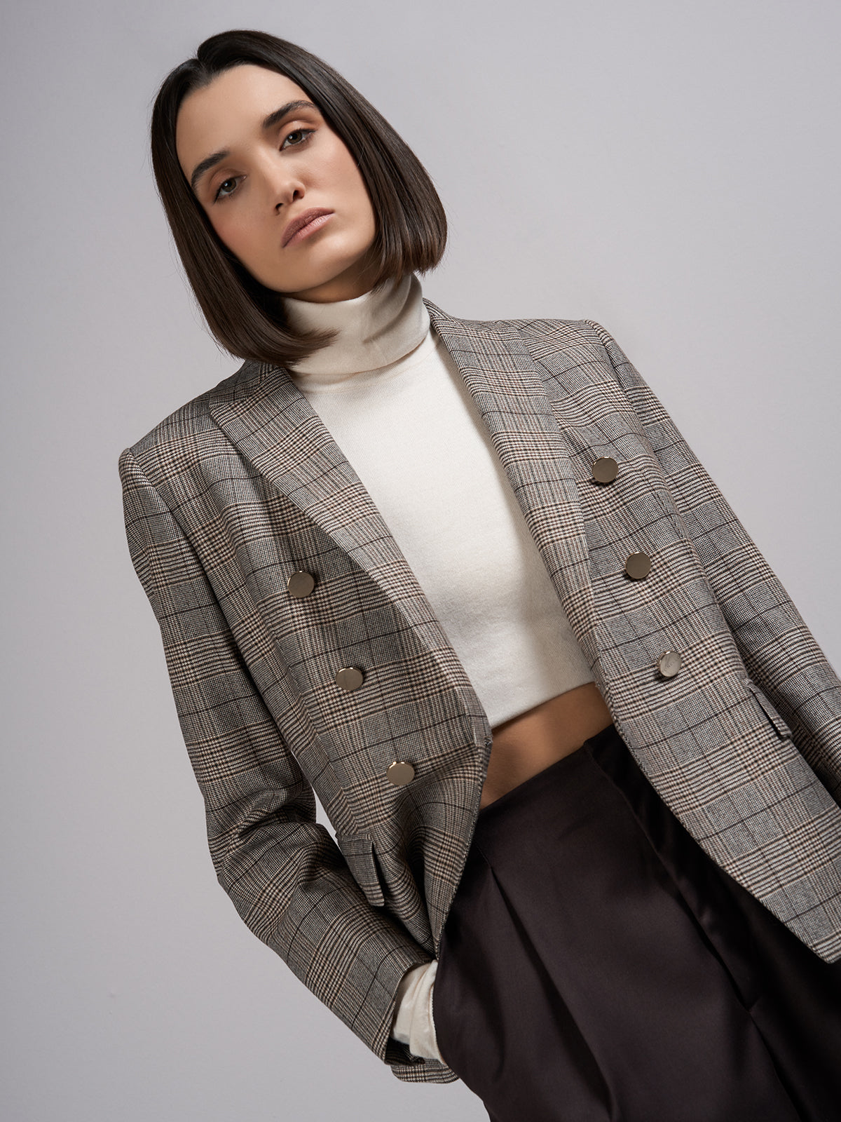 Double-breasted jacket in beige cotton wool Wales