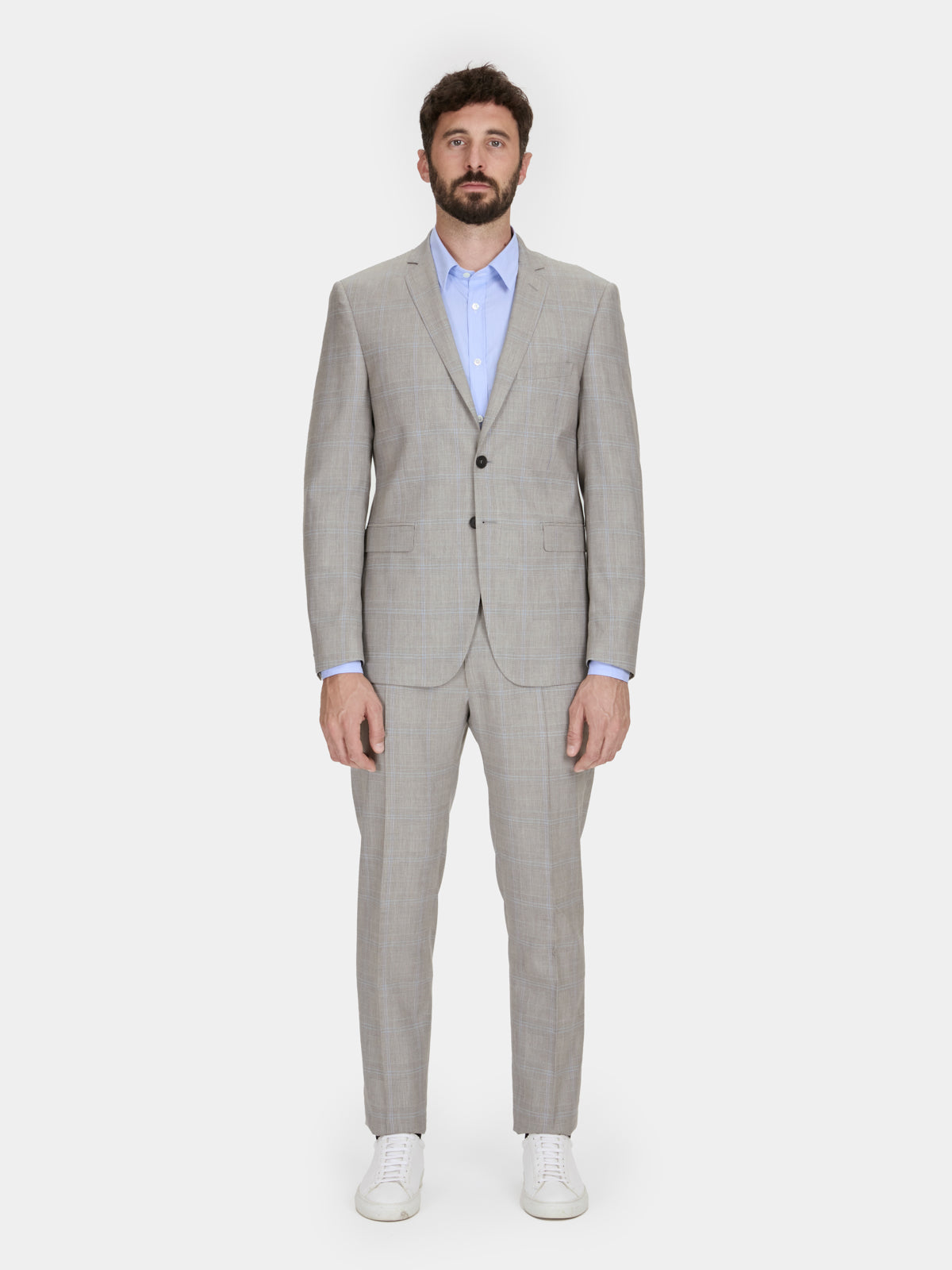 Beige Prince of Wales wool lyocell blend suit Drop 8