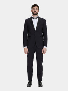 Slim fit iconic smoking suit in blue faille wool