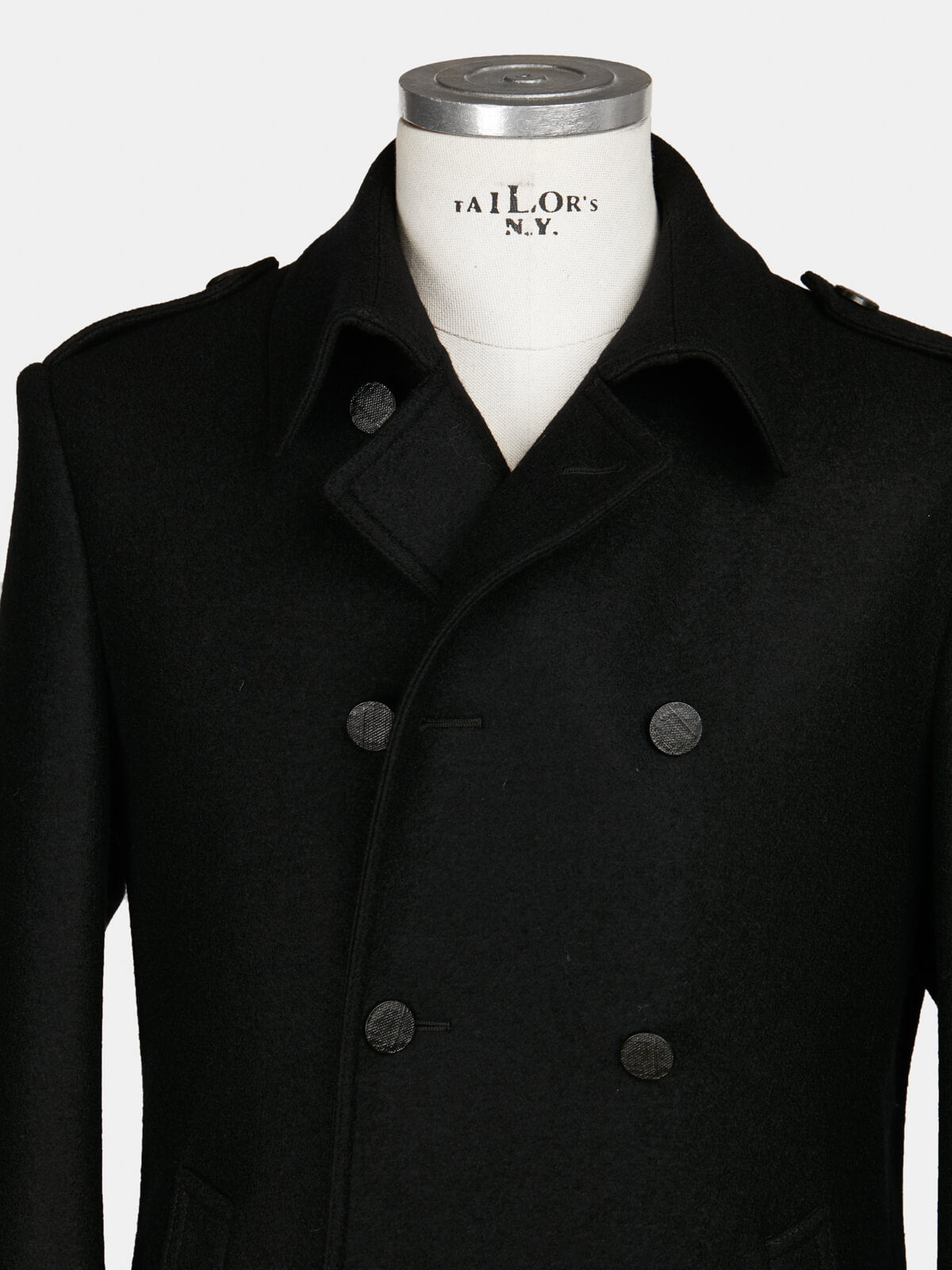 Peacoat in military cloth in wool jersey
