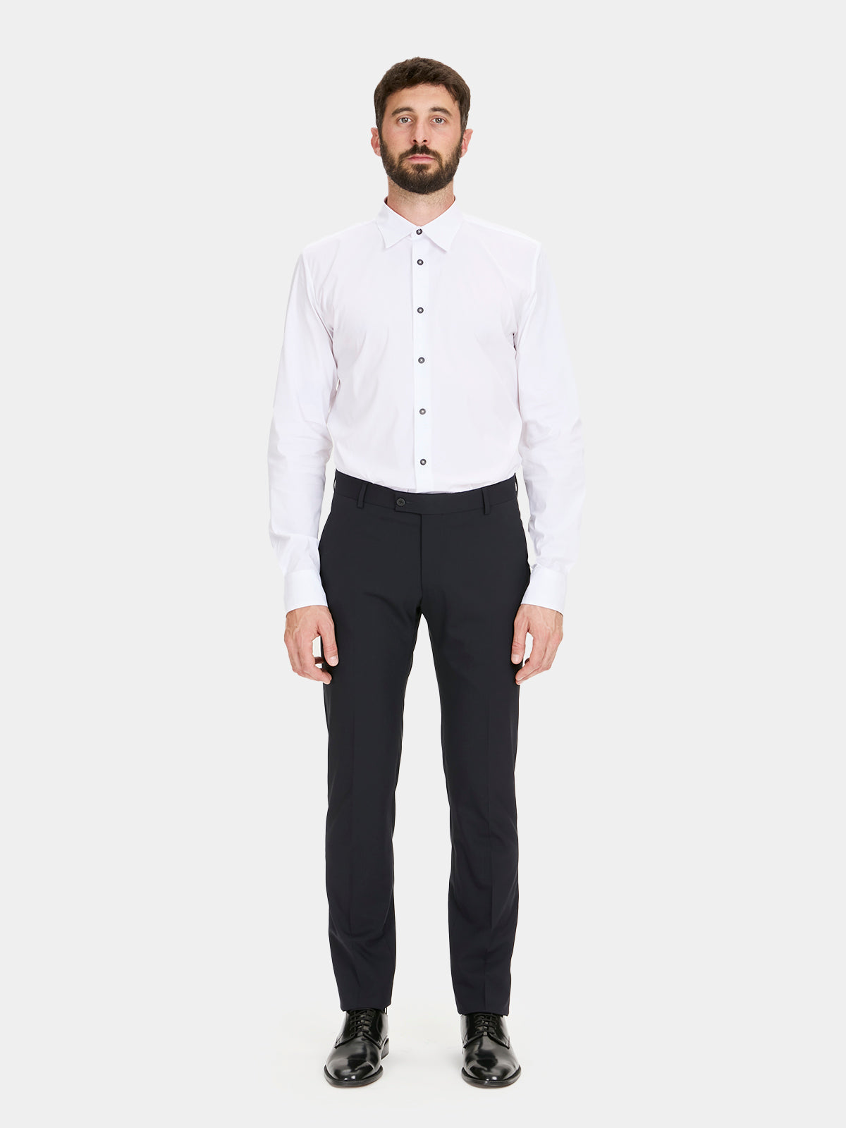 Pantalone smoking in fresco di lana nero slim fit