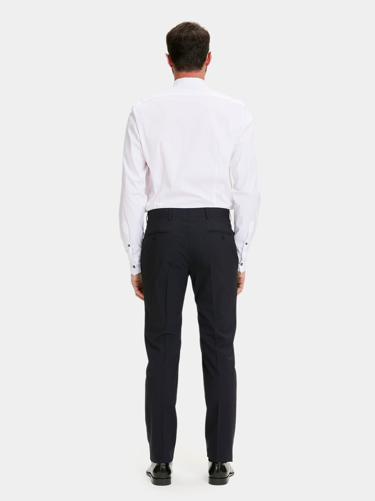 Pantalone smoking in fresco di lana nero slim fit