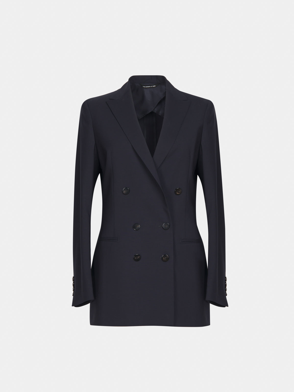 Iconic double-breasted jacket in cool navy blue wool