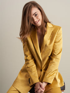 Double-breasted jacket in honey-colored cotton satin