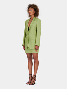 Straight fit jacket in green stretch linen