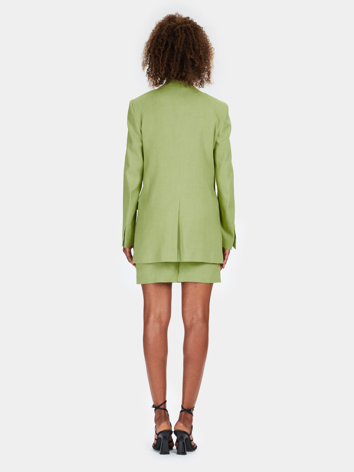 Straight fit jacket in green stretch linen