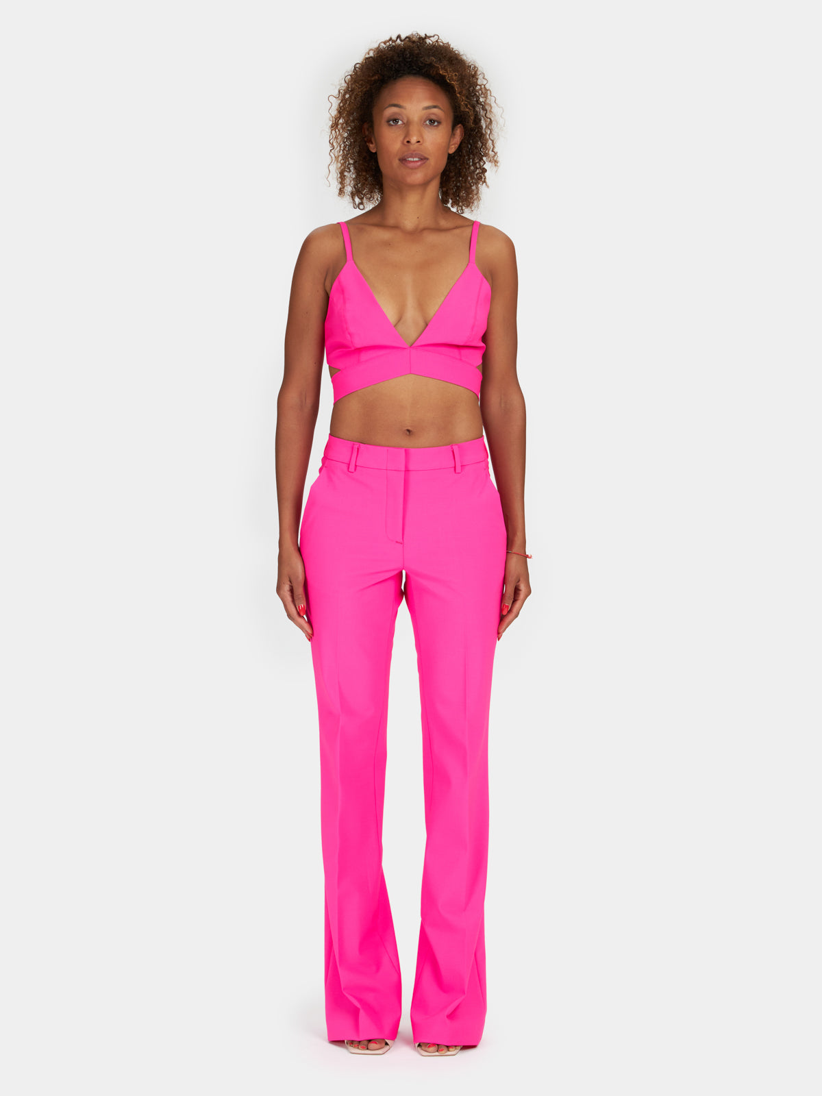 Pantalone a zampa in lana fucsia