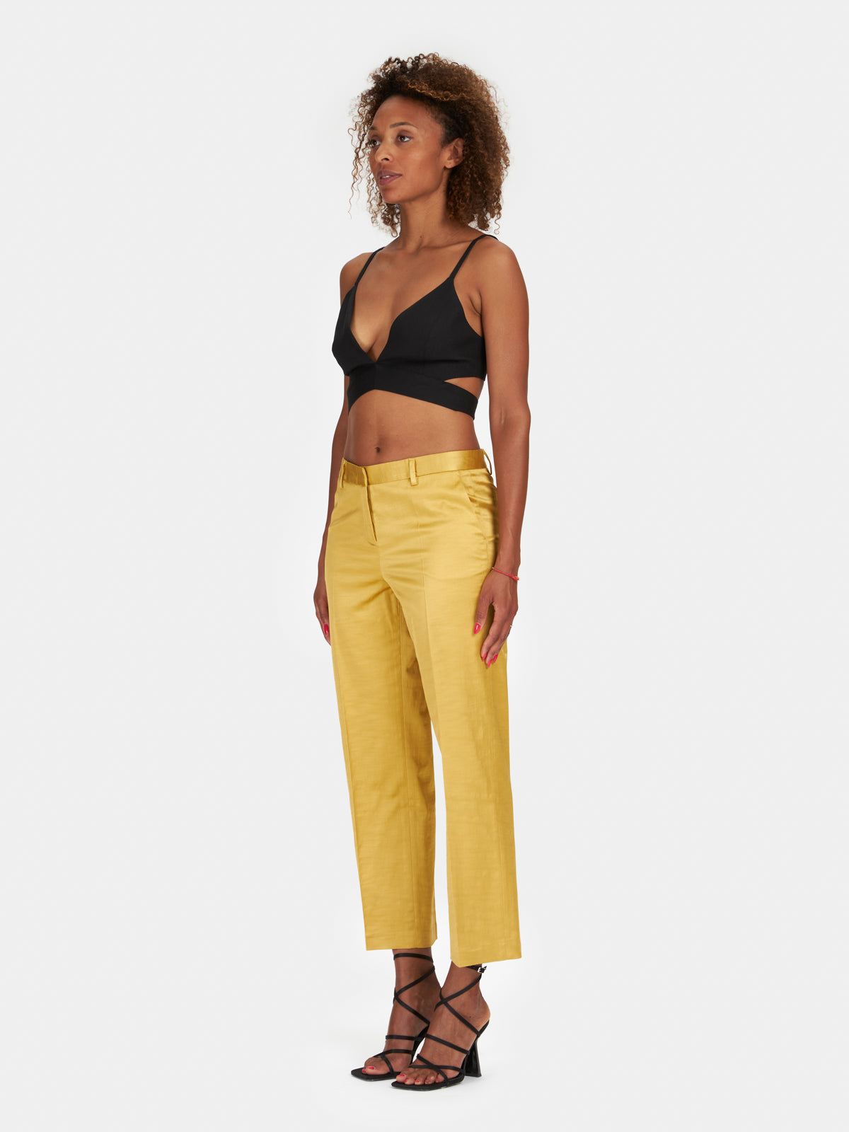 Straight trousers in honey-colored cotton satin