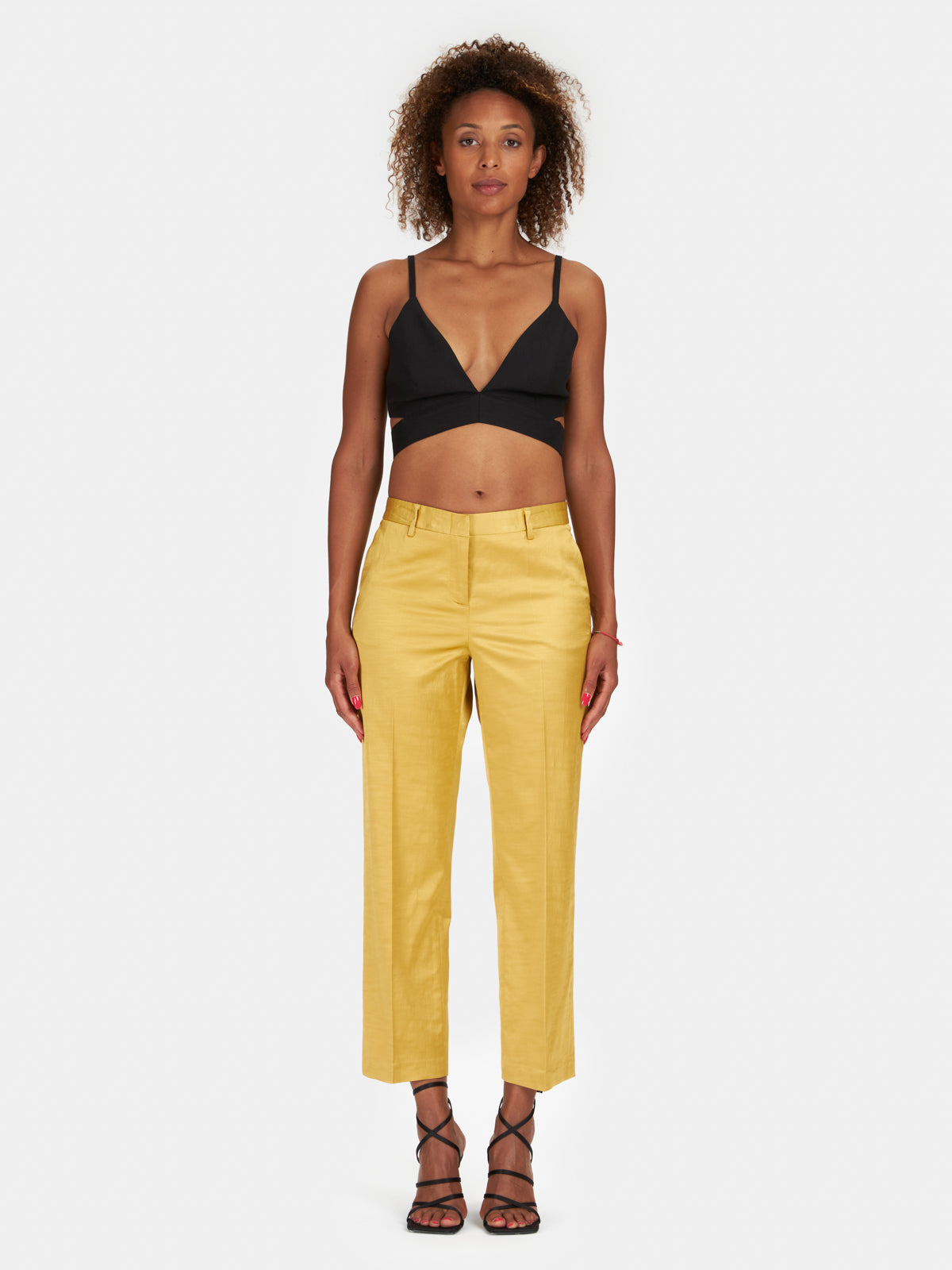 Straight trousers in honey-colored cotton satin
