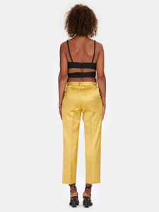 Straight trousers in honey-colored cotton satin