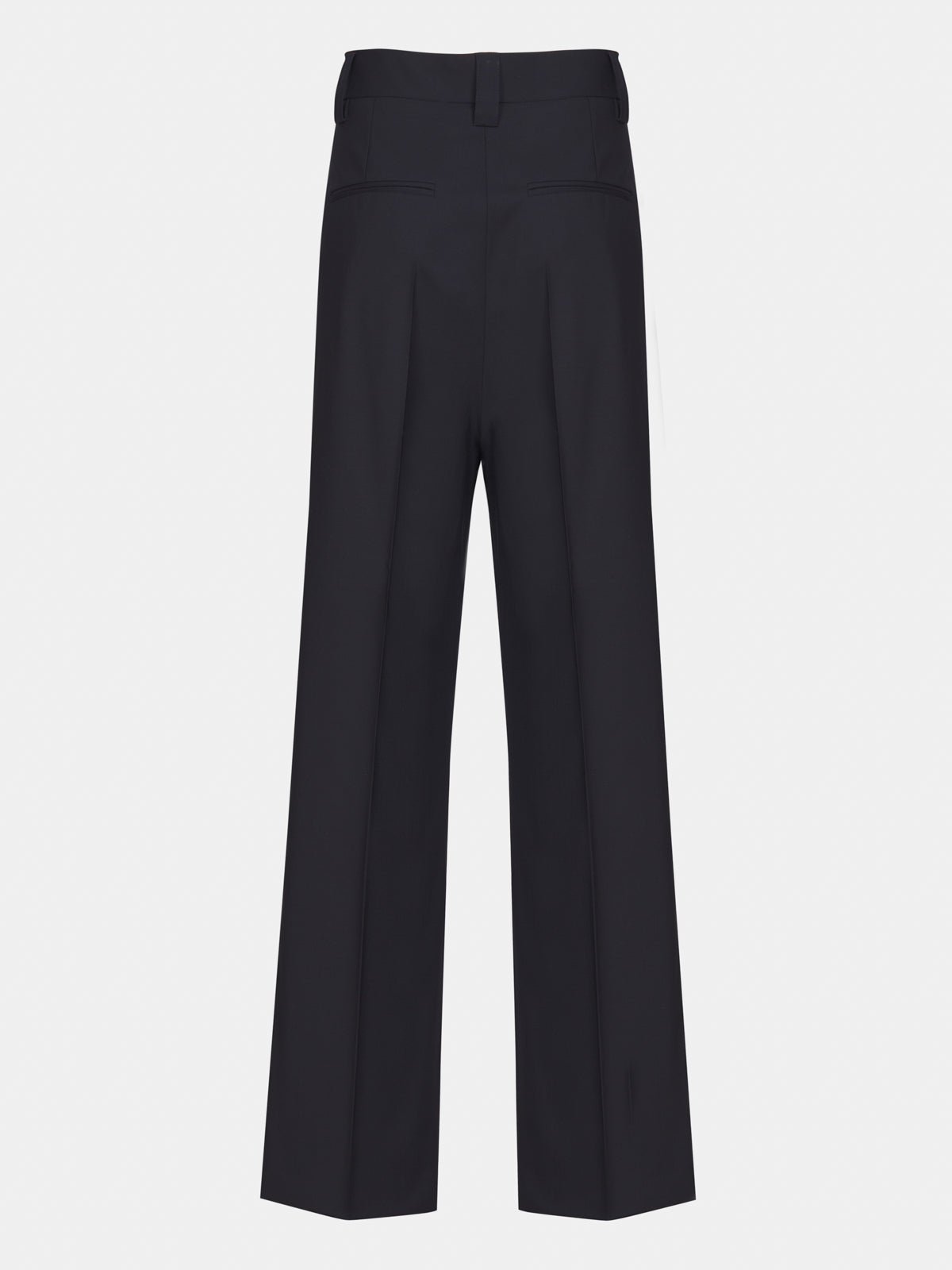 Navy blue cool wool trousers with double pleats