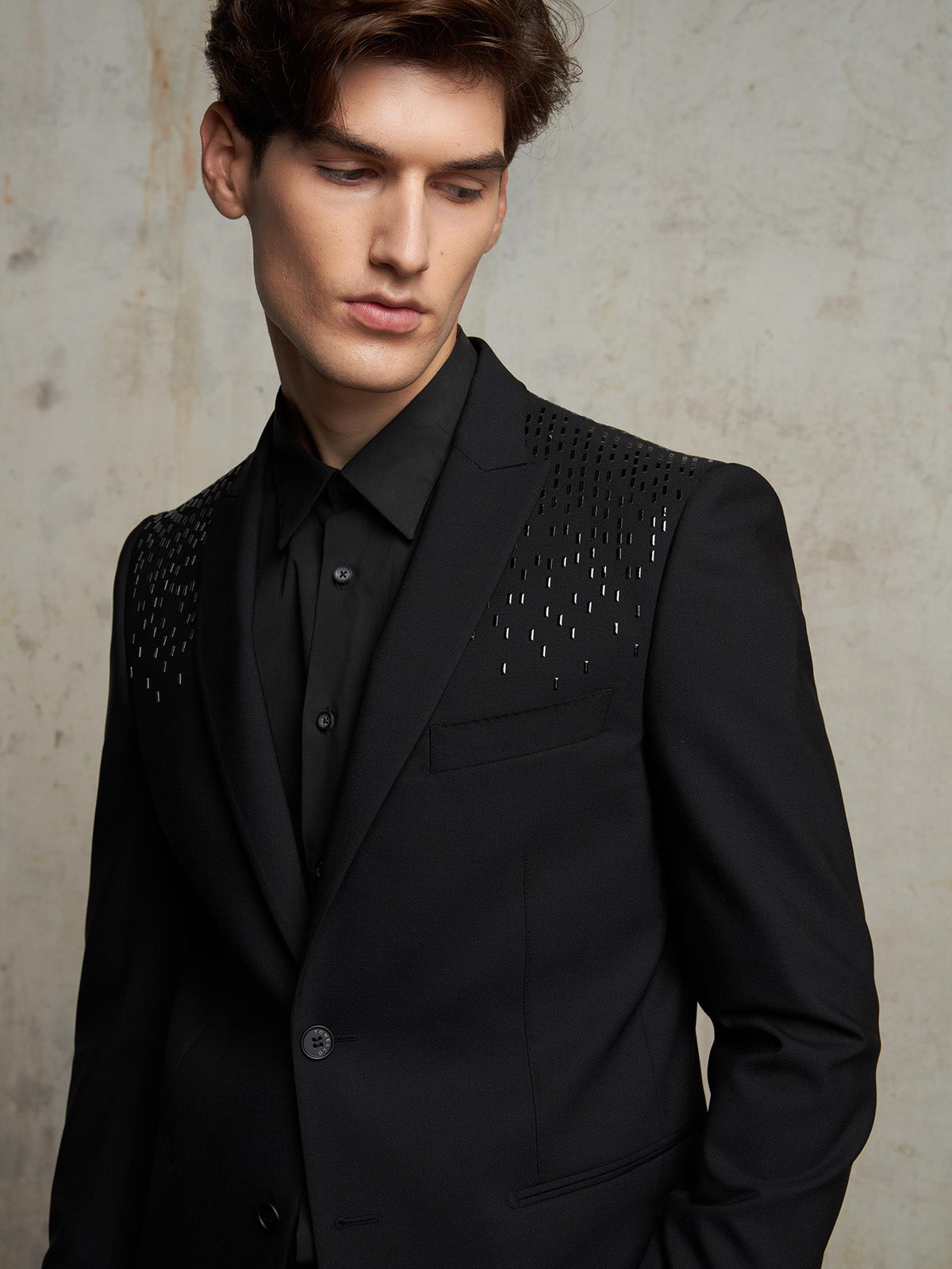 Blazer nero in lana con paillettes