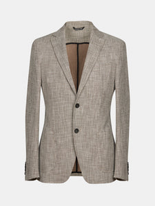 Single-breasted slim fit jacket in beige stretch cotton