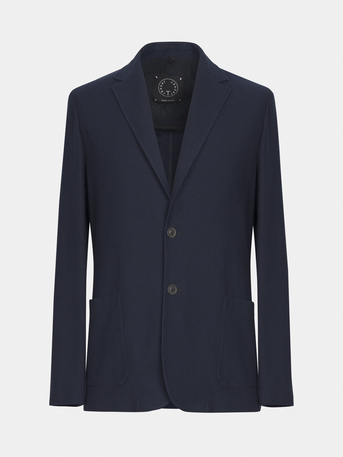 Single-breasted jacket in blue jersey